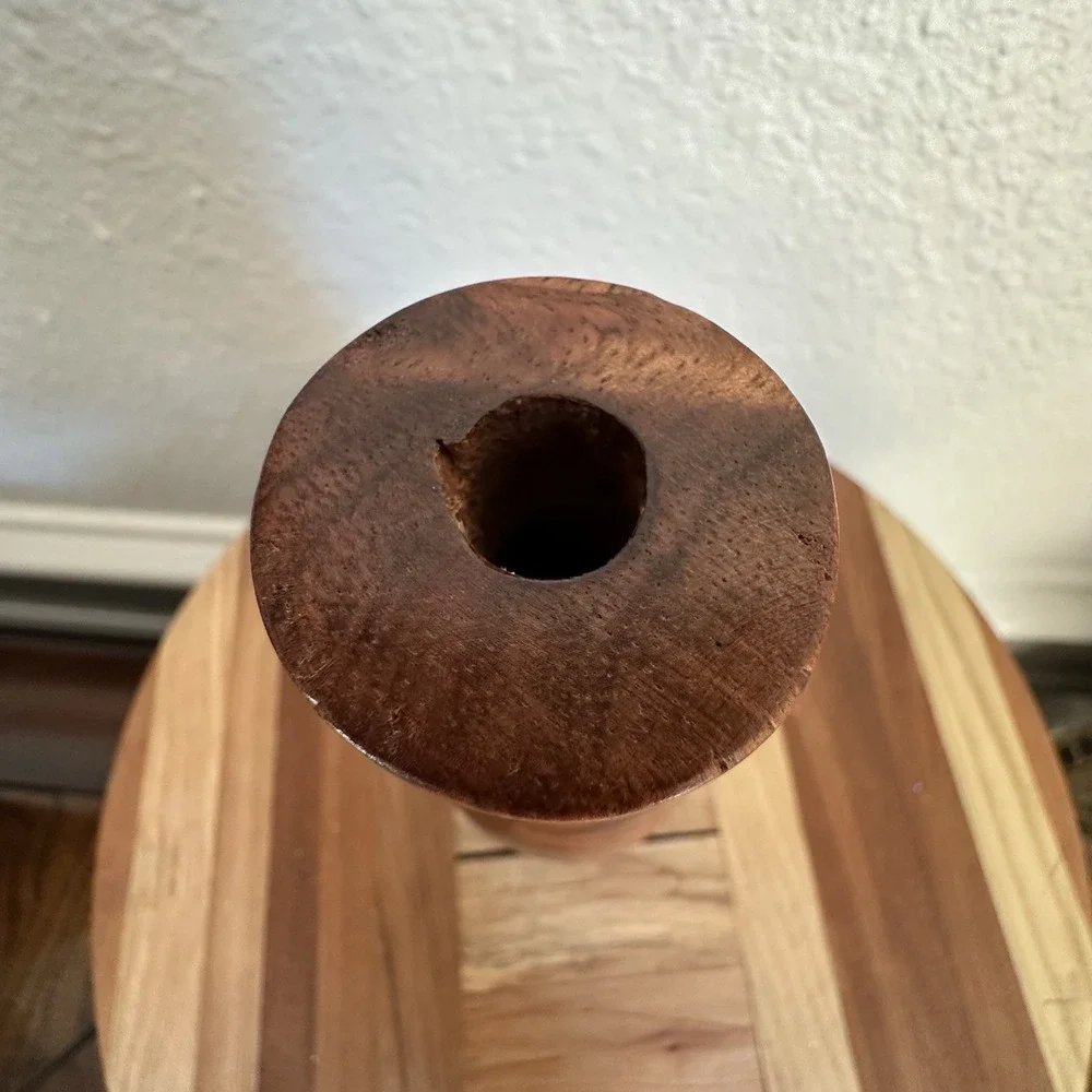 VTG Artisan Crafted Handmade Banded Wood Grain Vase 5.875 Inch Signed MCM Smooth